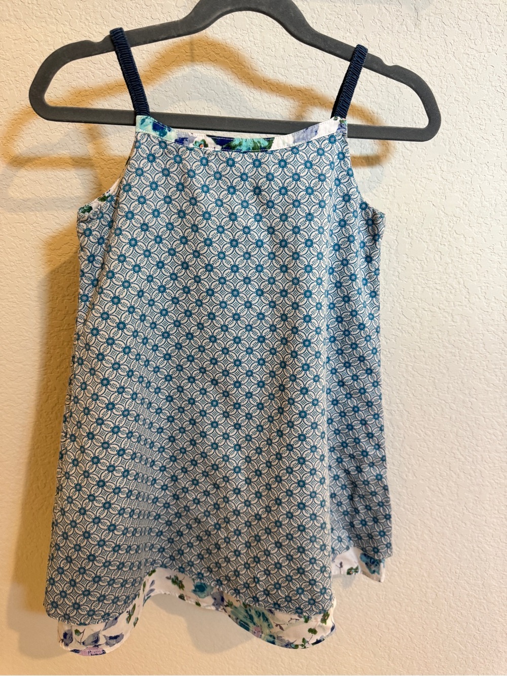 Kenzo Blue & White Patterned Girls' Layered Tank Dress